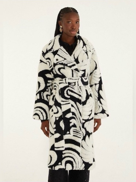 FARM Rio Jackets & Blazers - FARM Rio Black & White Abstract Sherpa Coat